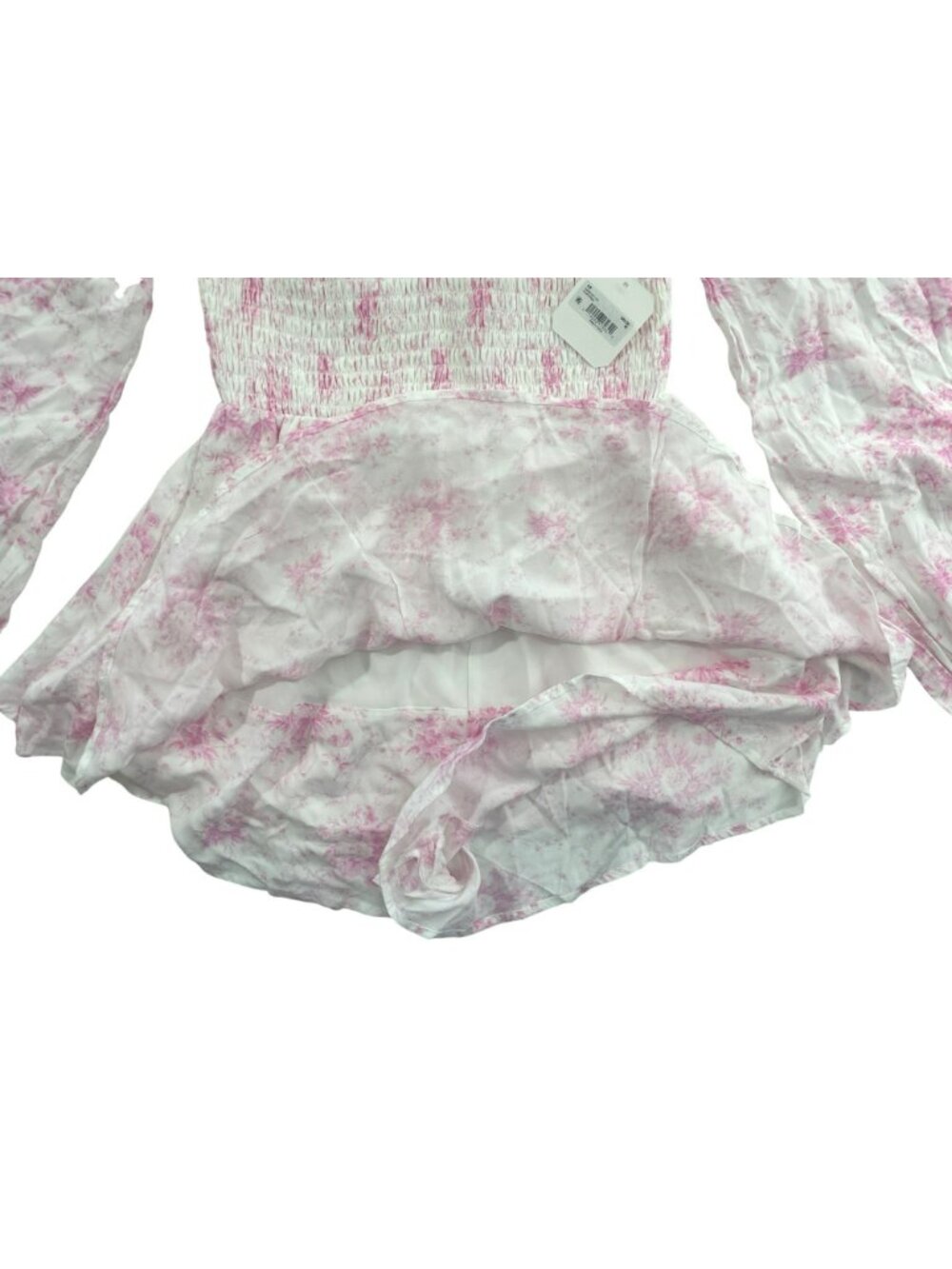 Altar'd State Skirt/Romper Ivory & Pink Floral Smocked Long Sleeve Sz M $82 NEW - Picture 4 of 7